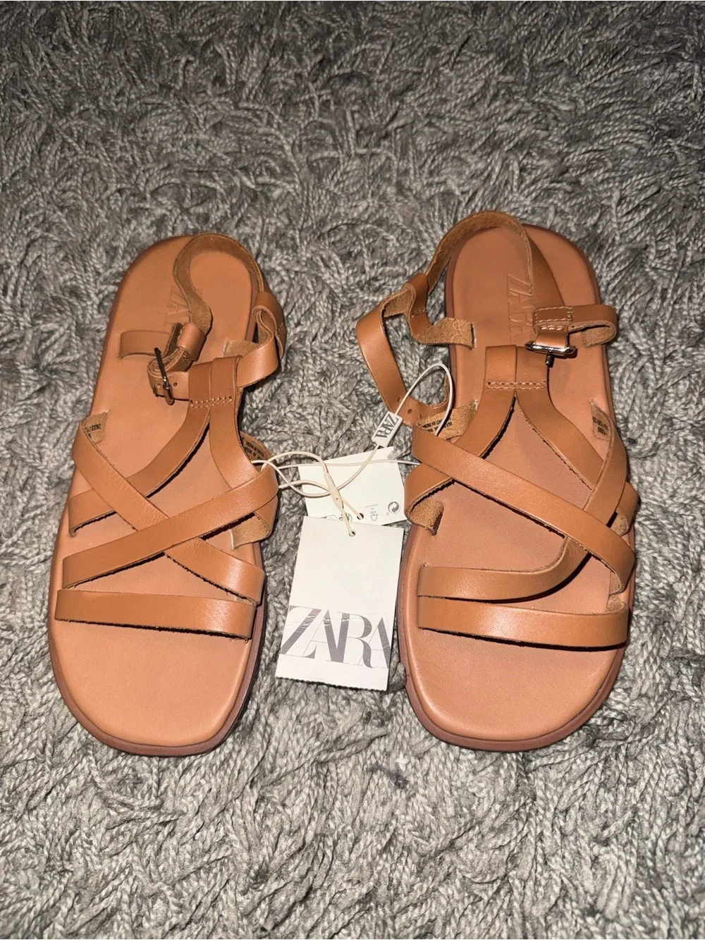 Zara Women's Cognac Strappy Leather Sandals